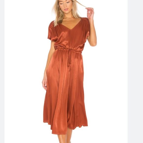 Free People Love and Feeling Midi Dress Metallic Bronze NWTs large Rust